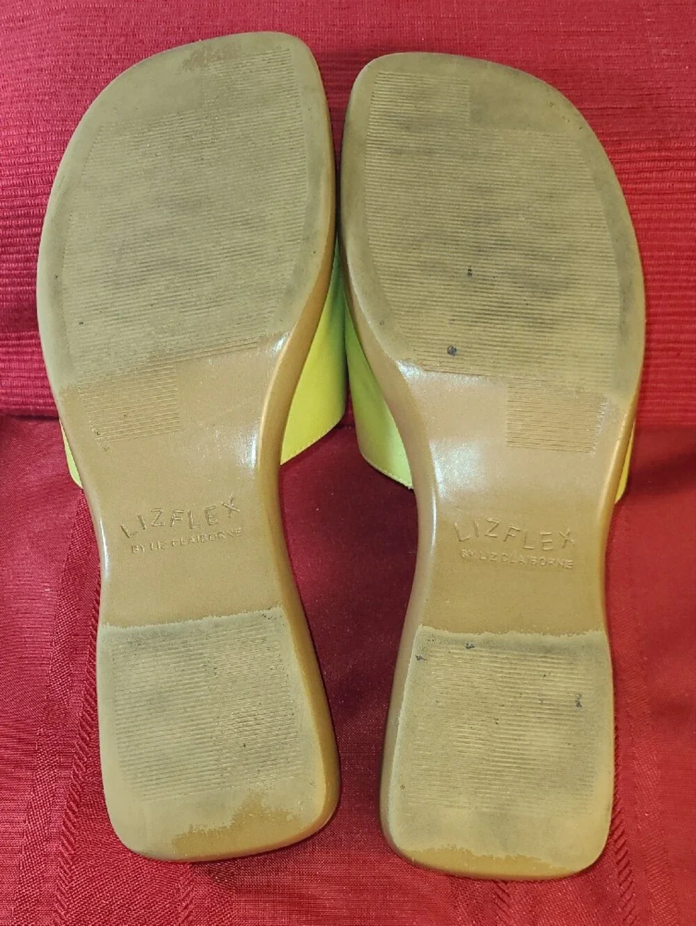 Lizflex By Claiborne Lime Green Leather Wedge Slide Sandals Comfort Women Size 9